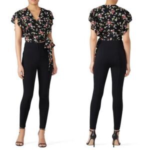 JILL Jill Stuart Wrap Top Blouse Black Floral Crepe Size M Fairy Boho Cottage